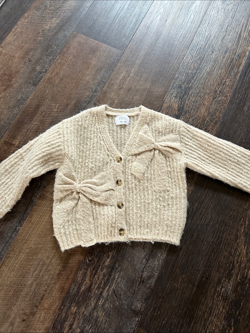 Zara Cream Knit Cardigan with Bow Accents size 9-10
